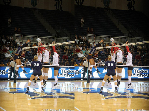 Volleyball Middle Blocker Footwork and Timing Help Make A Good Block. The shuffle step blocking footwork is used the most by middle blockers and outside hitters when moving laterally to a ball.