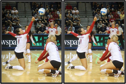 volleyball defense:Oklahoma Sooners Volleyball Players In A Defensive Dance Dig Volleyball Photography by Michael E. Johnston