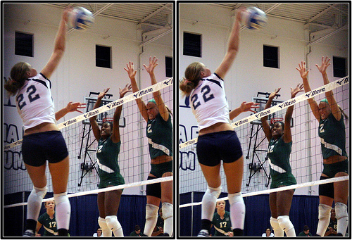 Blocking in Volleyball: Volleyball Players Watching The Hitter While They Block  Photo by Michael E. Johnston