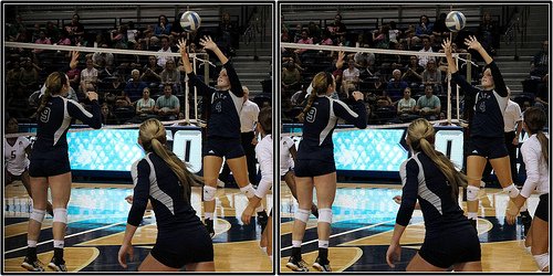 The "31" is a fast half shoot set to a player, who has taken their spike approach so they hit the ball and land four to five feet in front of the setter. (Michael E. Johnston)