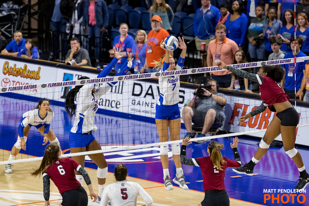 Florida Gators Volleyball block (Matt Pendleton Photo)