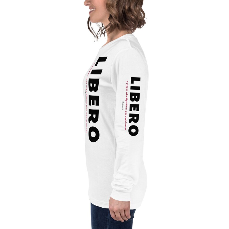 Long sleeve white shirts for volleyball with cute libero volleyball quotes like...Libero A Player Who Digs Dimes You Could Never Life available on Etsy at the Volleybragswag shop.