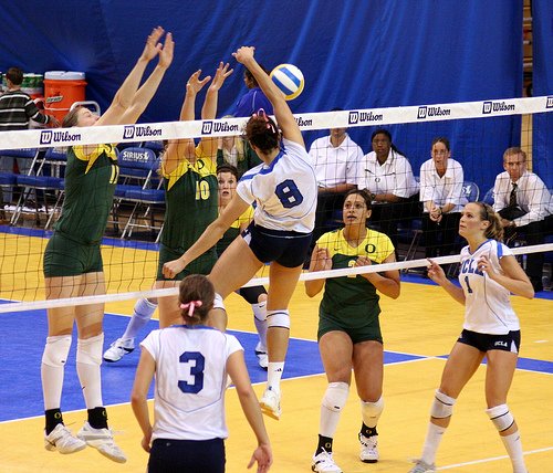 Youth middle blockers should take one area of the court away when blocking so the defensive players in the backrow know exactly where to be behind them. (JMR Photography)