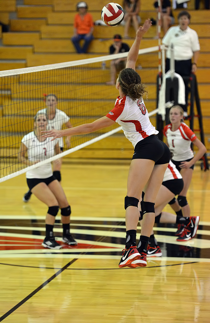 Volleyball Basics: A team scores a point by completing an action, with a soft hit, hard hit, a block that ends in the ball hitting the floor on the opposing team's half court (Al Case)