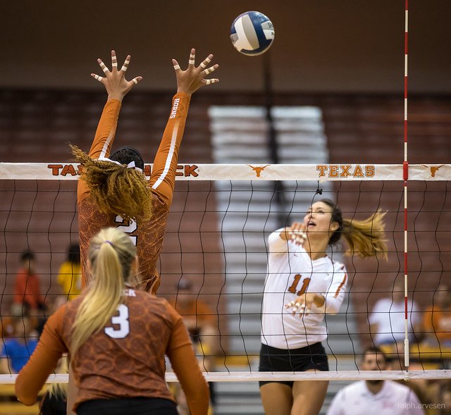 Types of Hits in Volleyball What's The Tool, The Wipe and Hitting Line: Texas hitter Lexi Sun attacks the ball hitting down the line in this photo.  (Ralph Arvesen)
