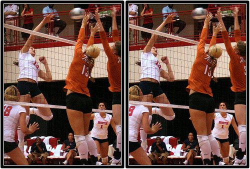 Blocker Terms Used in Volleyball: Texas blockers arms go up instead of going over the net. (Michael E. Johnston)