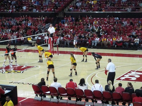 What are the volleyball rotations and the 6 positions on the court that players on offense and defense rotate in and out of once their team wins a rally? 