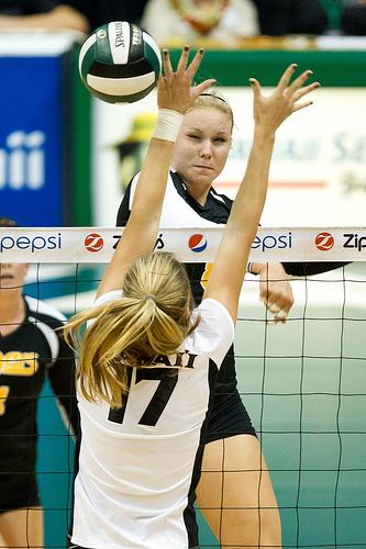 Types of Hits in Volleyball: The Tool. Practice spiking the ball so that you deliberately aim for the outer hand of the blocker who's attempting to block you.