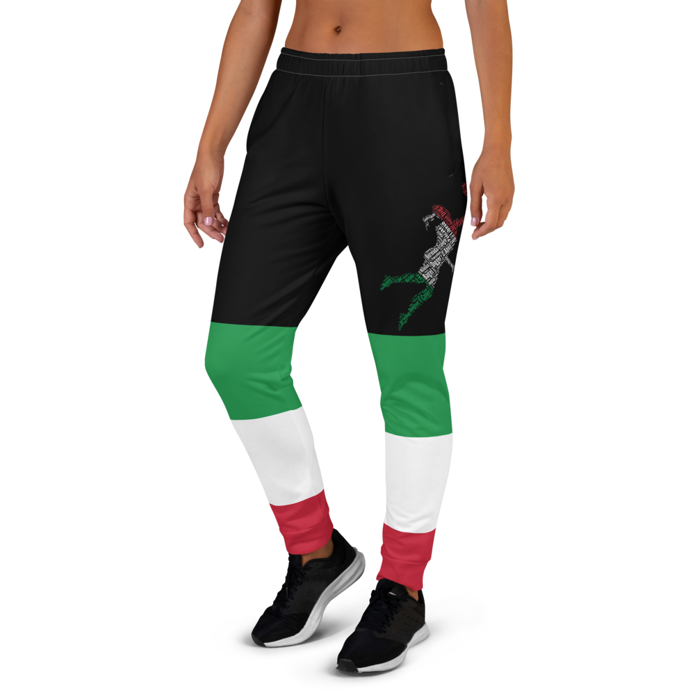 Black Jogger Pants For Women and Girls With Designs Inspired By The National Flag Of Italy