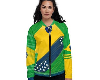 These Volleybragswag yellow and green bomber jackets inspired by the Brazilian Flag make great gift ideas for volleyball players