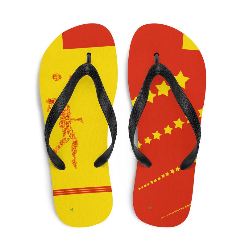 Flip Flop Shop Republic of China Flag Inspired Red and Yellow Flip Flop Designs
available now in my Volleybragswag ETSY store.