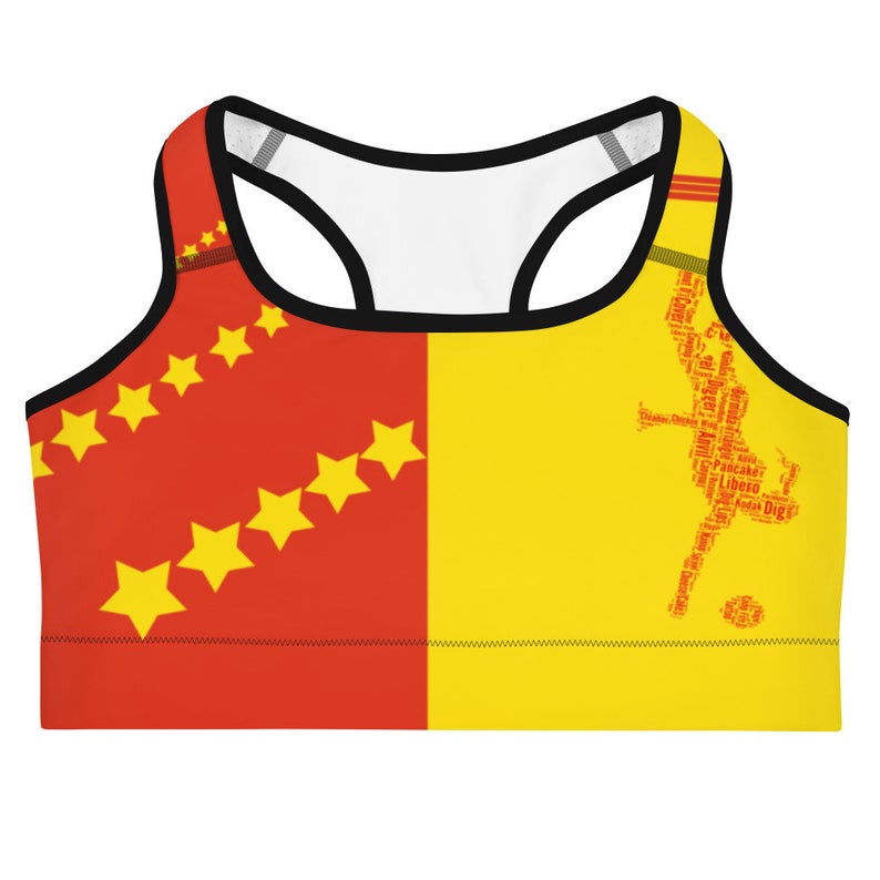 These gorgeous red sports bras with colors inspired by the Peoples Republic of China flag are made from moisture-wicking material that stays dry during low and medium intensity workouts.