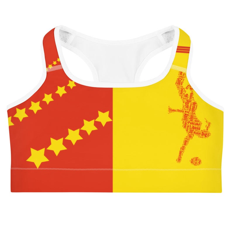 These gorgeous red sports bras with colors inspired by the Peoples Republic of China flag are made from moisture-wicking material that stays dry during low and medium intensity workouts.