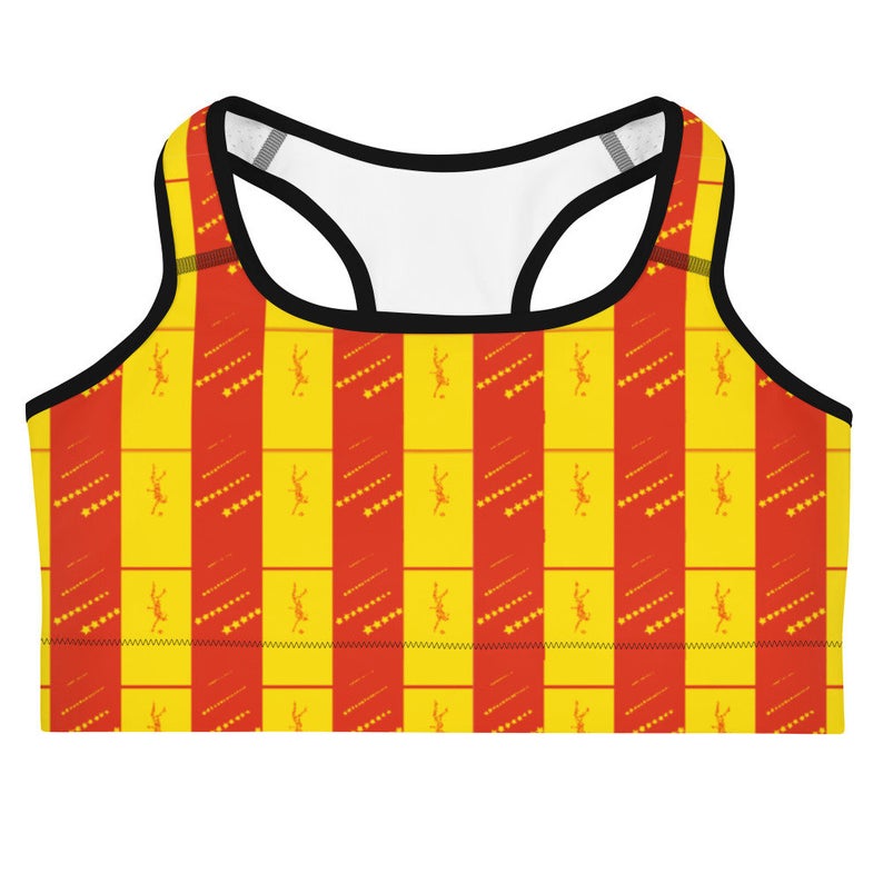 These gorgeous red sports bras with colors inspired by the Peoples Republic of China flag are made from moisture-wicking material that stays dry during low and medium intensity workouts.