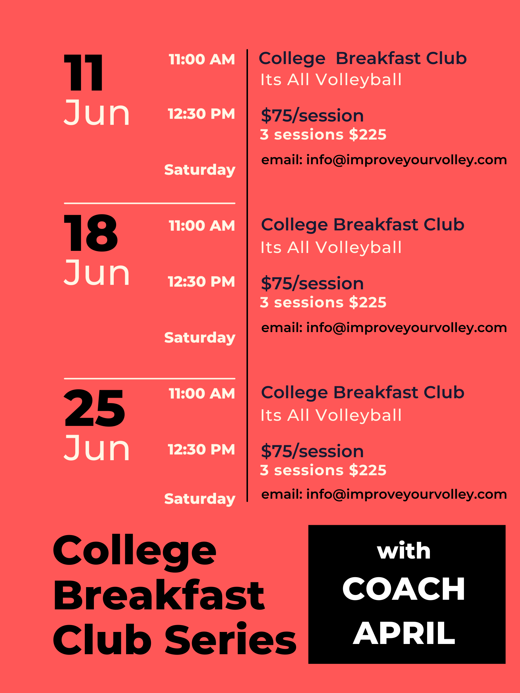 One-on-one or small group rep training or volleyball workout with a  "Pay As You Go” solution for experienced players who register the fall/winter season.