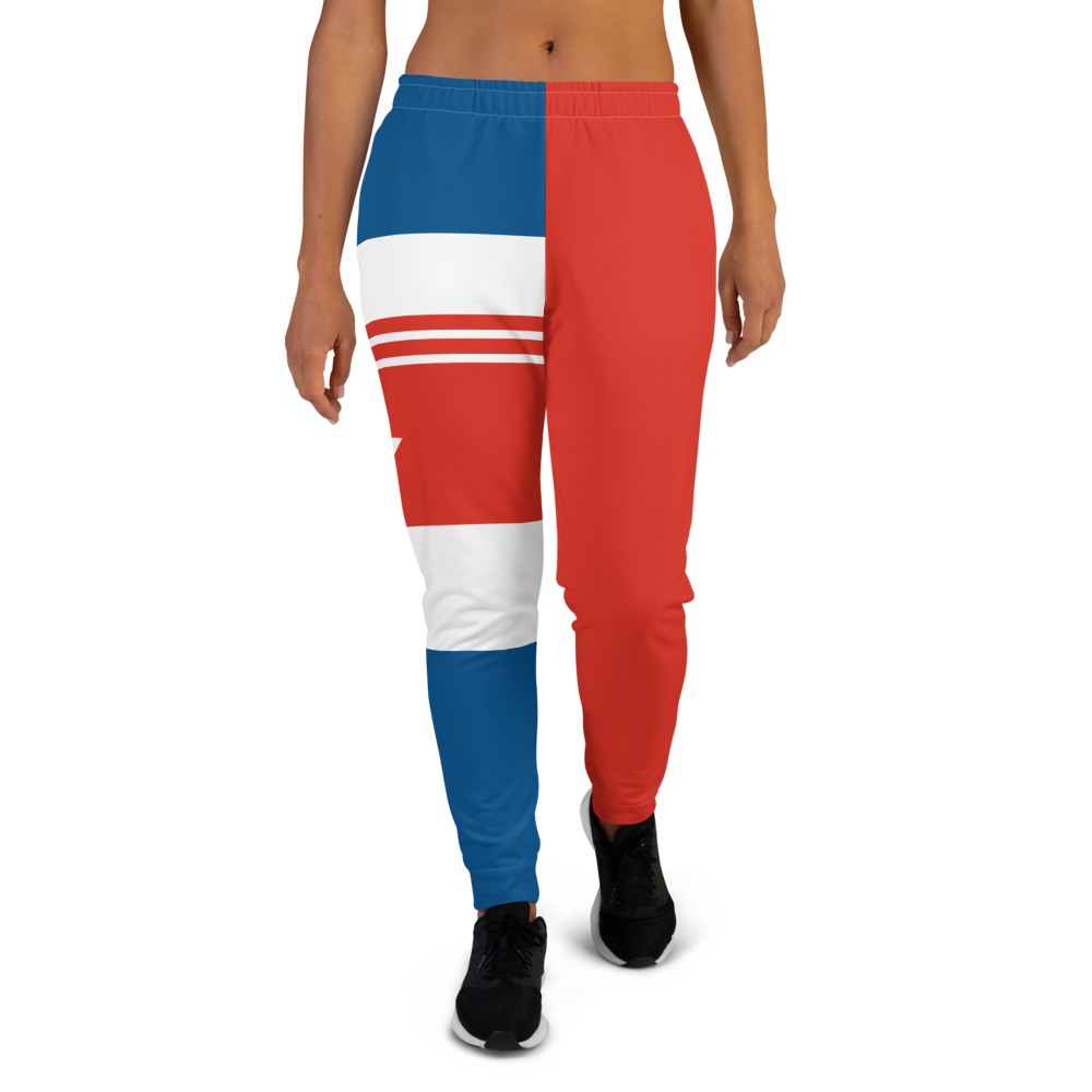 The Best Jogger Pants For Travel Are The Most Comfortable Sweatpants with Pockets with designs inspired by the Tokyo Olympics World flags..(Cuba flag inspired joggers)