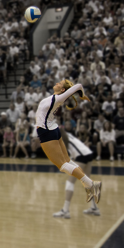 For players learning how to serve a volleyball, serving with a purpose is an important part of the processl: The left handed jump serve photo by Gallery Three