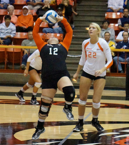 Nowadays, liberos playing volleyball are positioned in defense so that when the setter digs a ball, the libero steps in to set to the front or back row.