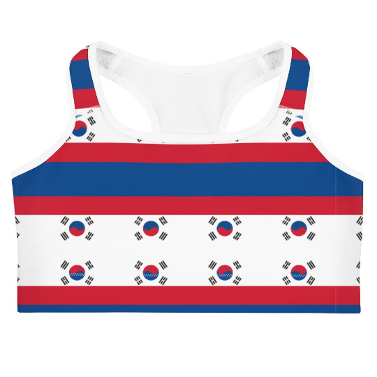 This gorgeous sports bra with colors inspired by the national flag of Korea is made from moisture-wicking material that stays dry during low and medium intensity workouts.