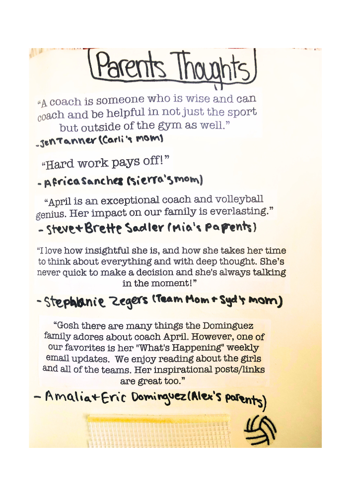 Here are even more club volleyball coach testimonials from parents and players about Coach April's leadership and club volleyball and group training skills.