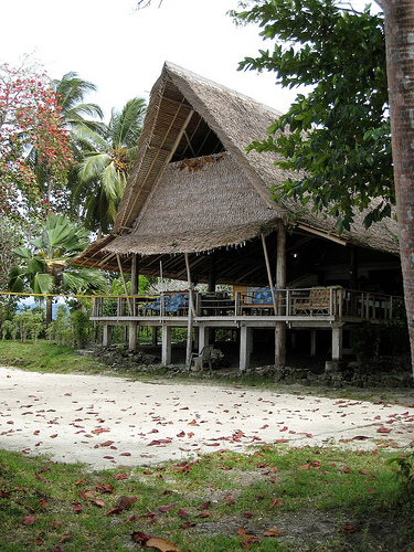 Volleyball Images: Outdoor Volleyball Net and Poles Thatched Hut With Court in the Front Yard by XDive