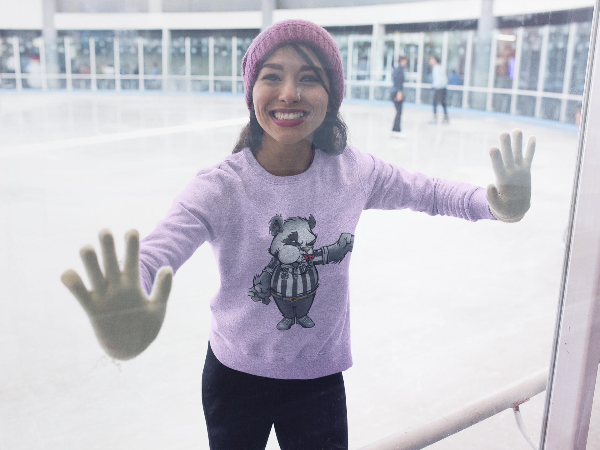 Volleyball Sweatshirts feature Panda "Mo" Nium the Volleybragswag Referee