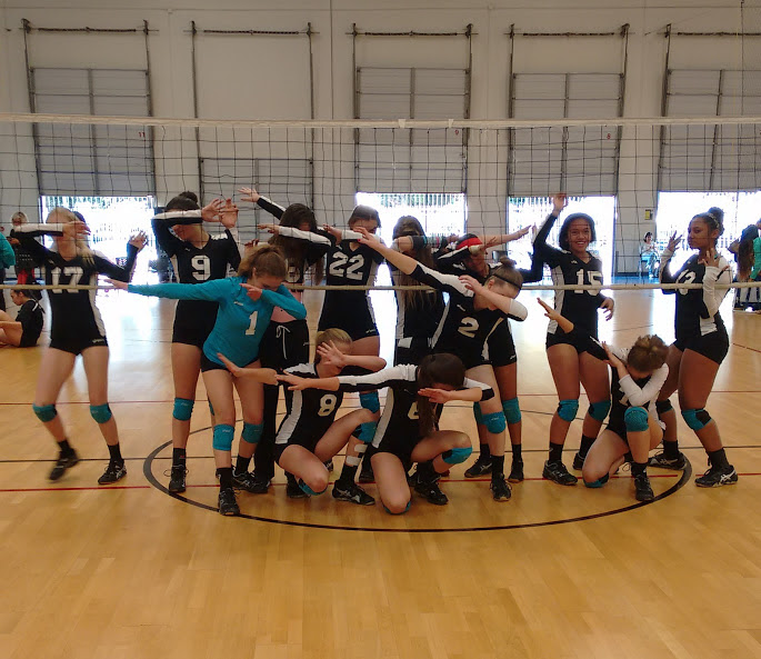 Volleycats Elite Panthers coached by April Chapple dab after finishing first in their pool on Mandatory Day 3 in the SCVA tournament.