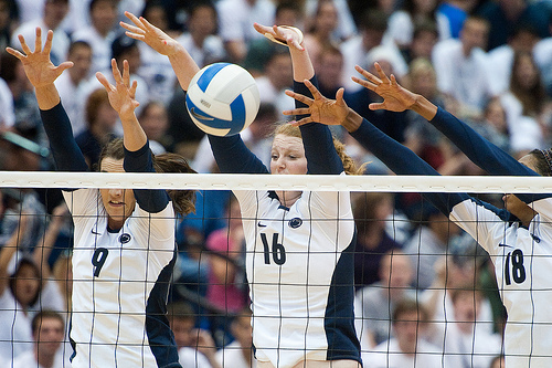 Blocker in Volleyball: 4 Things You Can't Do When Blocking On The Net...A three-man block is known as a triple block.  (Penn State News)