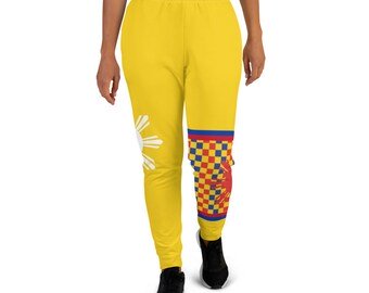 The Best Jogger Pants For Travel Are Colorful Women's Sweatpants with Pockets with designs inspired by the Tokyo Olympics World flags..(Philippines flag inspired joggers)