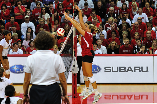 Similar to a ROOF, when a middle blocker or pin blocker HOUSE a ball their blocking arms and shoulders have completely pressed armpits OVER the net so full arm extension is on the opposing team's side