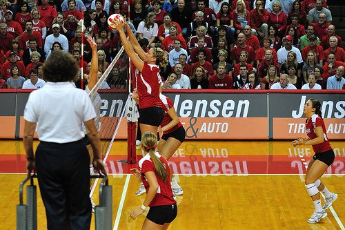 Volleyball Court Size: Nebraska Huskers Middle Blocker Blocking An Overpass From Middle Front/Zone 3 photo by John Carrel