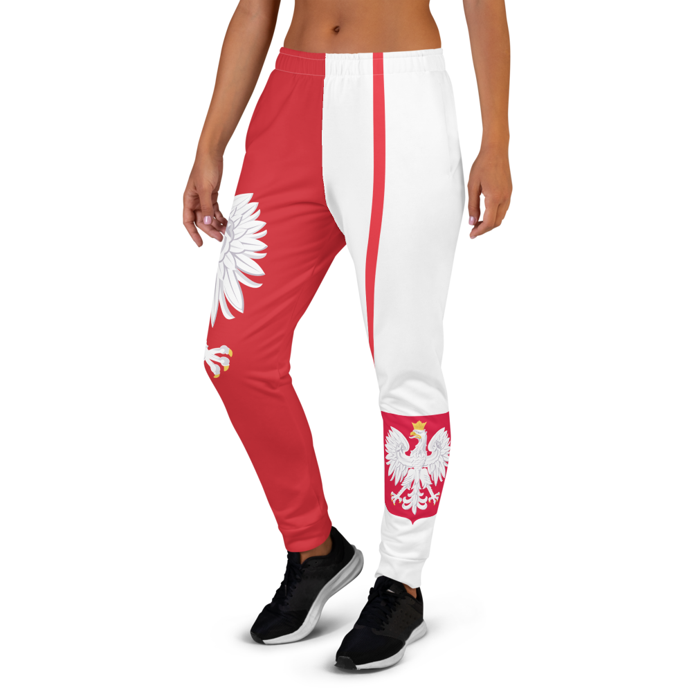 The Best Jogger Pants For Travel Are The Most Comfortable Sweatpants with Pockets with Volleybragswag designs inspired by the Tokyo Olympics World flags..(Poland flag inspired joggers)