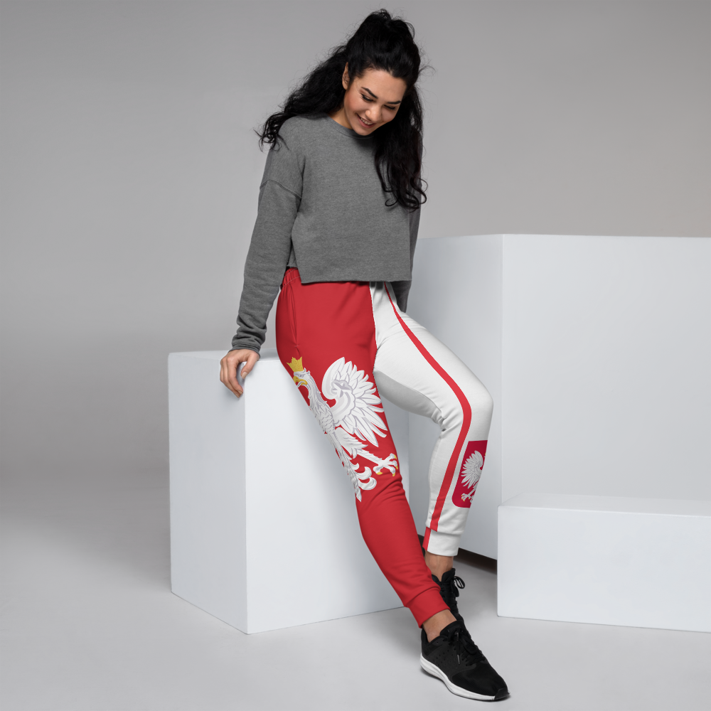 The Best Jogger Pants For Travel Are The Most Comfortable Sweatpants with Pockets with Volleybragswag designs inspired by the Tokyo Olympics World flags..(Poland flag inspired joggers)