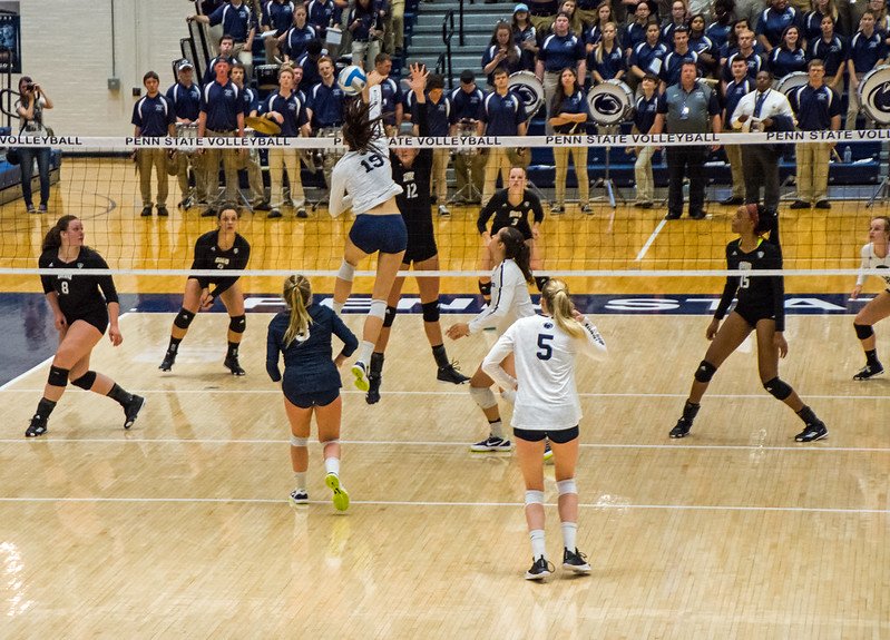 Volleyball Terminology Blocking: The one-on-one volleyball block occurs when one hitter from the team on offense has to hit a ball against one opposing blocker. (Craig Fields)