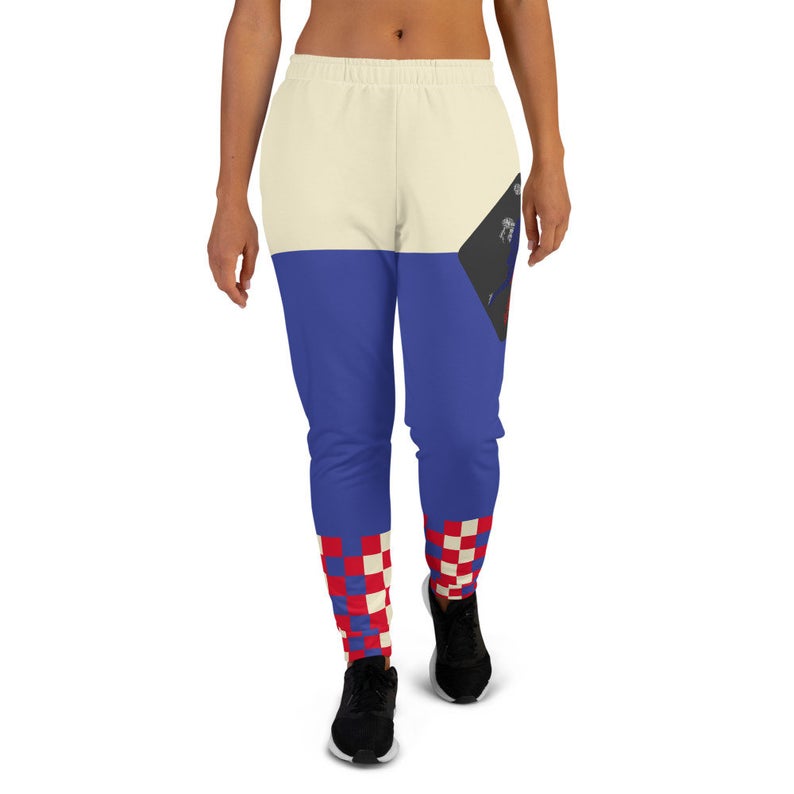 The Best Jogger Pants For Travel Are The Most Comfortable Sweatpants with Pockets with designs inspired by the Tokyo Olympics World flags..(Russia flag inspired joggers)..Click to shop on Etsy.