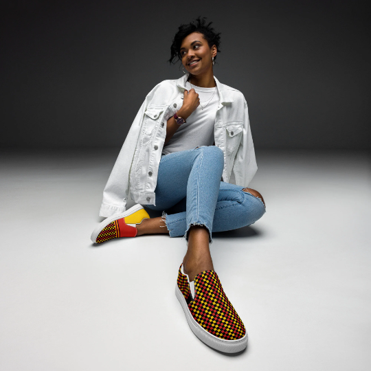 Girlllll you KNOW you want these..... "Follow The Yellow Brick Road" are red, yellow and black Women Slip On Canvas Shoes in the 2023-2024 ACVK shoe line.