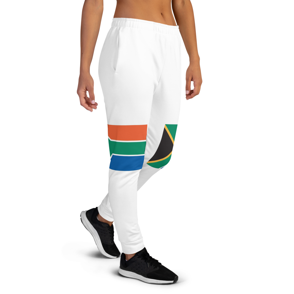 The designs on the green jogger pants in the Volleybragswag line are inspired by the national flags of Bangladesh, India, Kenya and the flag of South Africa. 