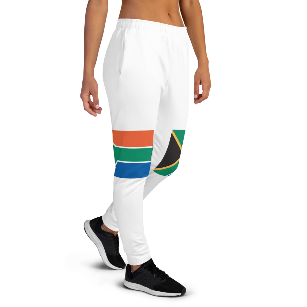 White jogger pants inspired by the flag of South Africa by Volleybragswag