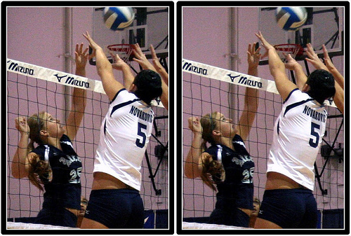 Offensive Volleyball Strategies: When two players contact the ball at the same time over the net, the second one to touch the ball almost always wins. (Michael E. Johnston)