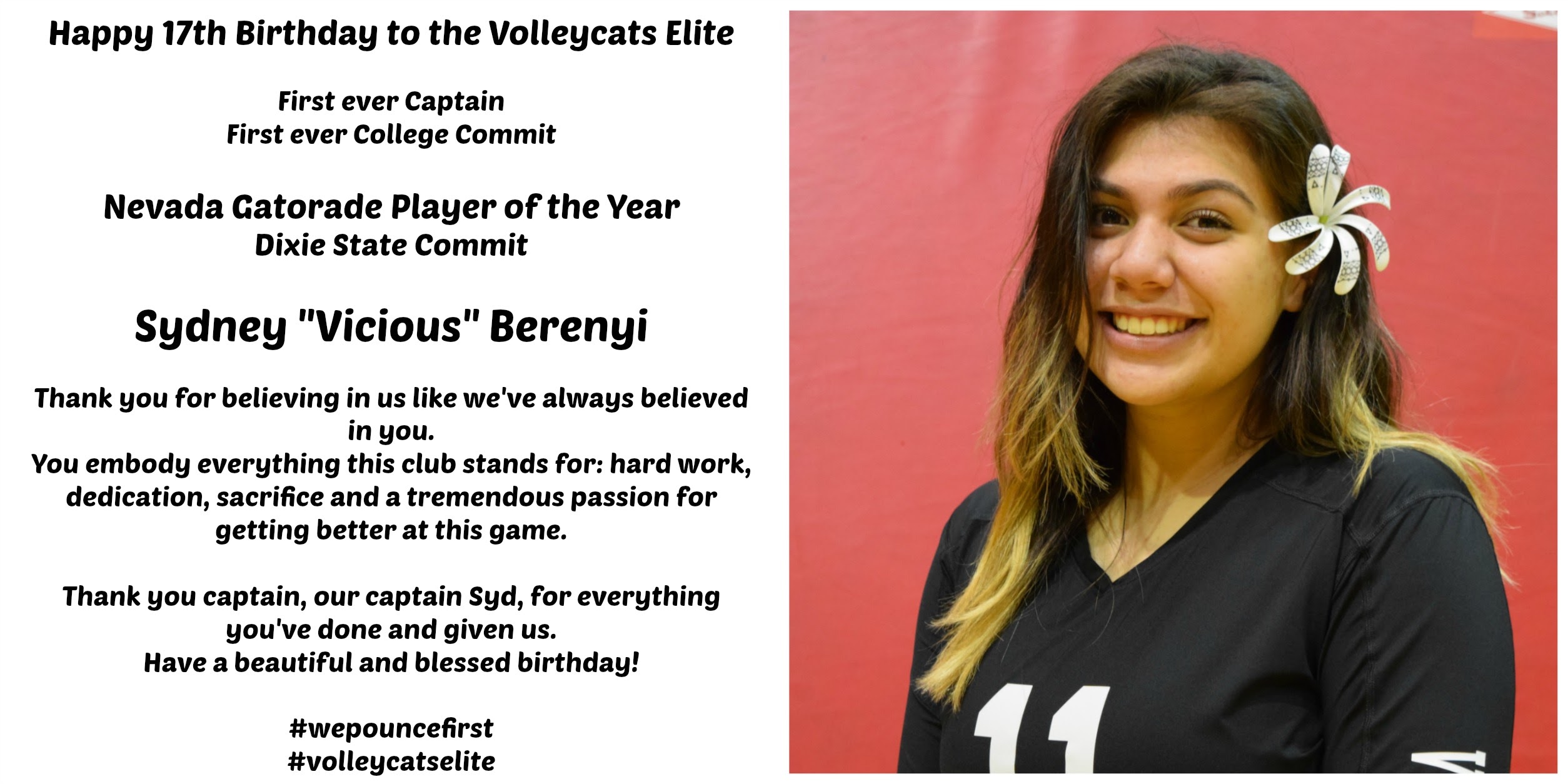 Congratulations to Junior now Senior, Volleycats Elite VBC Cougars 17s Elite

2016-2017 Nevada Gatorade Player of the Year
Nevada Preps Female Volleyball Player of the Year