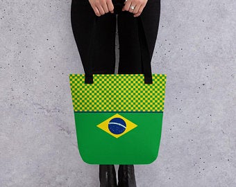 Tote Bags - Create A Cute Beach Volleyball Outfit With Brazil Flag Inspired Designs by Volleybragswag