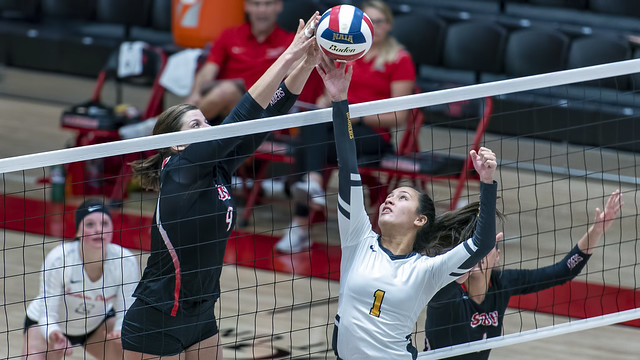 Blocking Techniques in Volleyball: Stuff Block: The blocker was able to penetrate their hands so far over the net that they literally "stuffed" the ball back into the opposing team's court leaving the attacker no court to hit to. (Al Case)