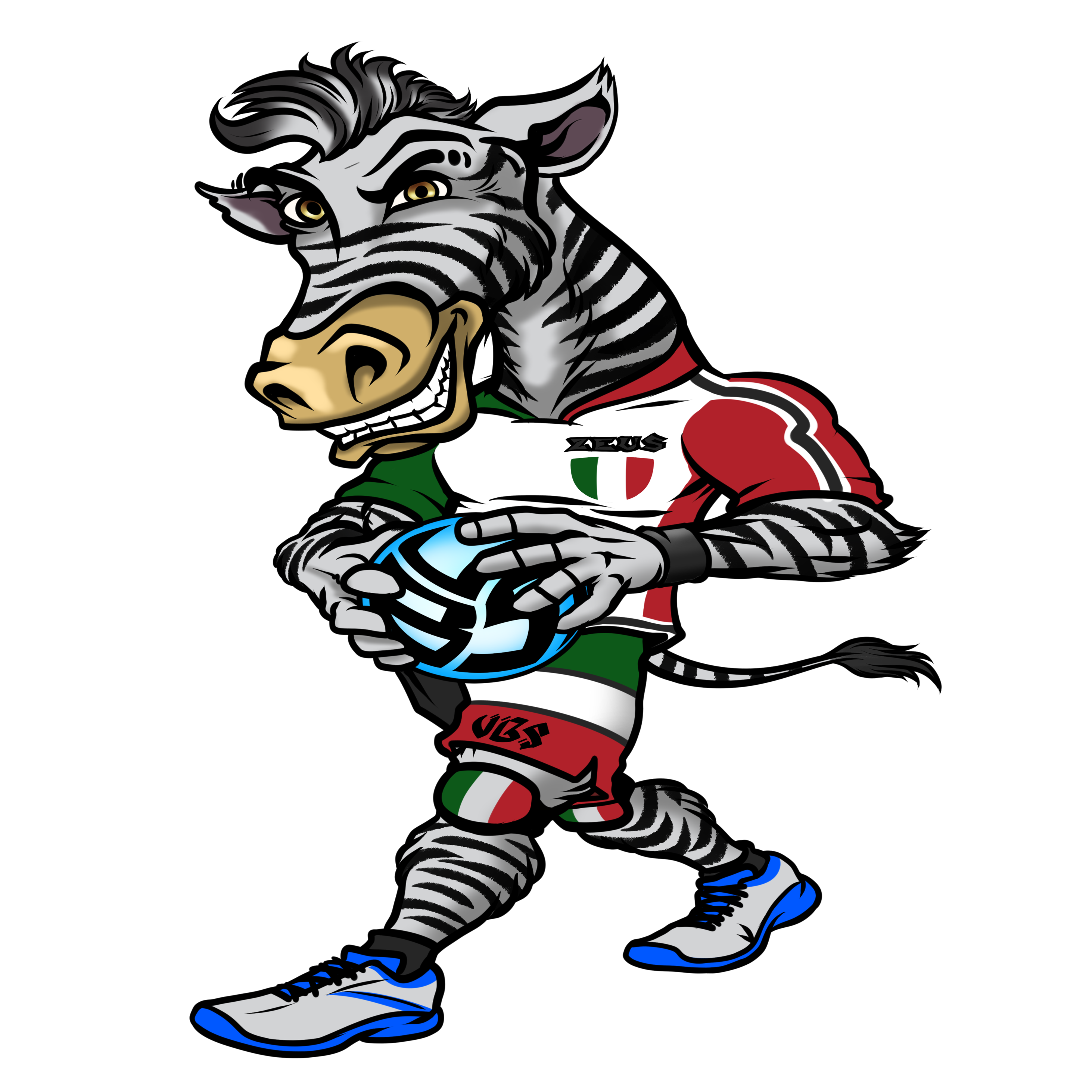 The Zebra Tee Shirt For Volleyball Players: Meet Zeus the Volleybragswag Zebra - Left Side Hitter All VBS Beast First Team wearing his Italian Flag inspired uniform